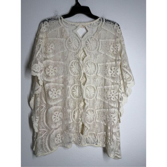 Jen's Pirate Booty Bohemian Wanderlust Lace Embroidered Kaftan Cover Up OS Cream - Picture 3 of 11